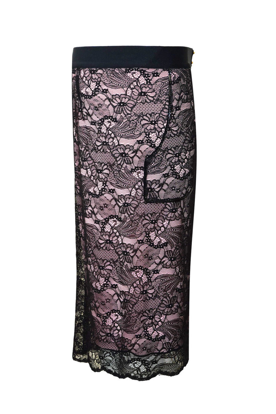 Rock aus elastischer Spitze mit zwei in Lack eingefassten Seitentaschen