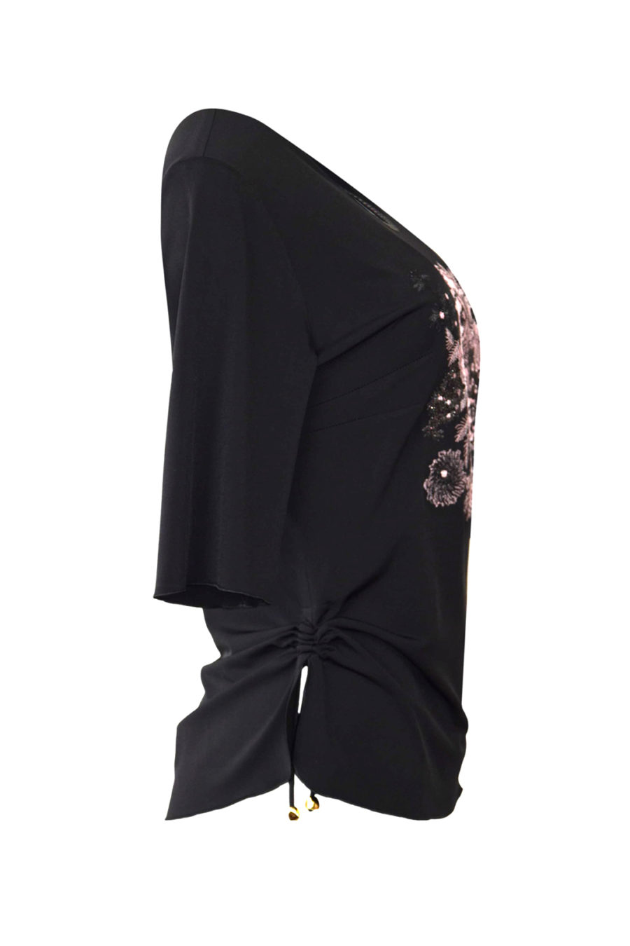 Shirt mit "flower-decor-embroidery", Kurzarm