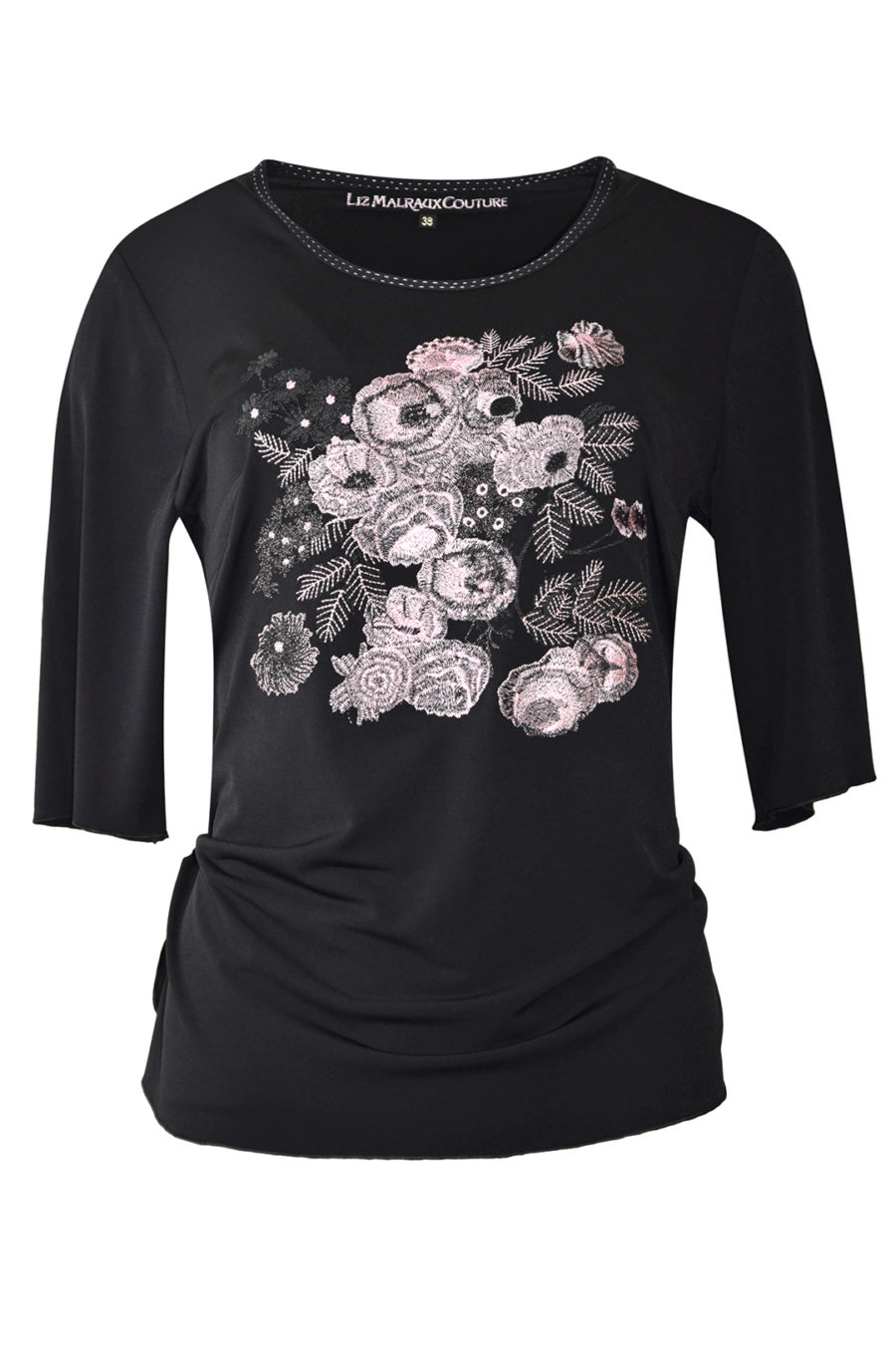 Shirt mit "flower-decor-embroidery", Kurzarm
