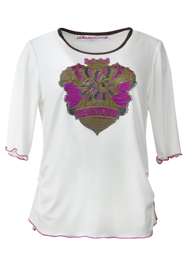 Shirt mit "Savoy-embroidery" und Kontrast Einfassung, Kurzarm