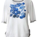 Shirt mit "flower-decor-embroidery", Kurzarm