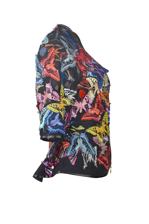 Couture-Jacke mit gestickten und applizierten Schmetterlingen, Multisize, Kurzarm