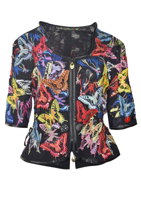 Couture-Jacke mit gestickten und applizierten Schmetterlingen, Multisize, Kurzarm