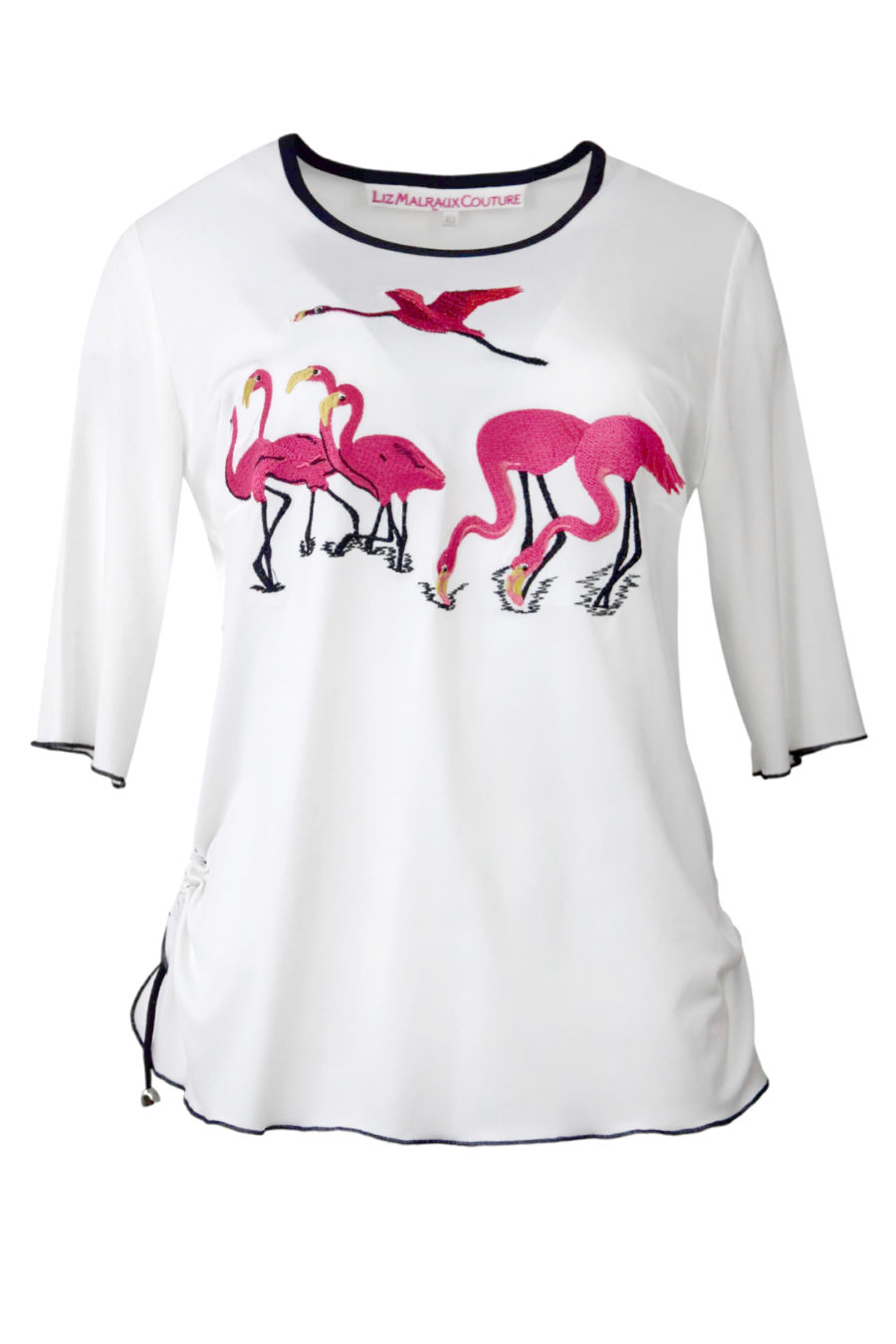 Shirt mit Flamingo embroidery, Kurzarm