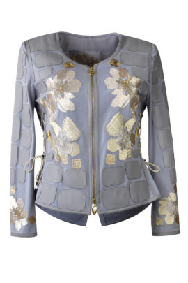 Jacke mit Nappalederpatches und "Lace-embroidery"