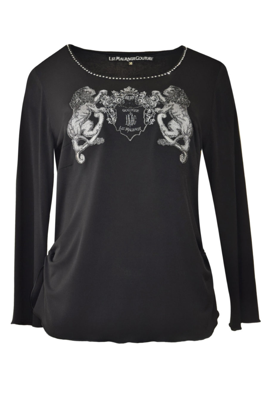 Shirt mit "heraldic-lion-embroidery" und Swarovski-Kristallen, Langarm