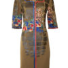 Kleid mit "still-life-embroidery", 4- Motive, entlang der Kanten mit Multicolor Kontrasten umnäht