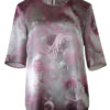 Bluse aus reiner Seide in Ornament-Print in grau, malve und purpur, Kurzarm