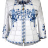Haute Couture-Jacke mit weißen Krokopatches und einer "two lions-heraldic-embroidery", 60 Marmorperlen und Marmorsteinen, ca.200 Hotfix Kristalle