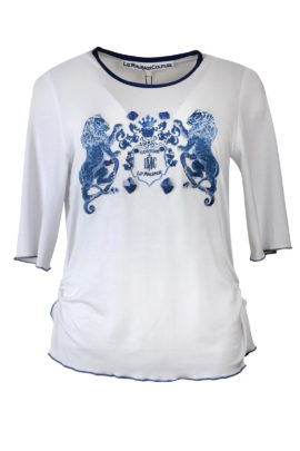 Shirt mit "two lions-heraldic-embroidery", mit 8 Marmorperlen und 12 Hotfix Kristallen
