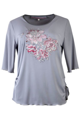 Shirt mit "paisley-embroidery" und 55 Hotfix Kristallen, Kurzarm