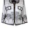 Haute Couture-Jacke mit weißen Krokopatches auf Jersey appliziert, mit "forest-embroidery", 106 Perlen und 160 Hotfix-Perlen