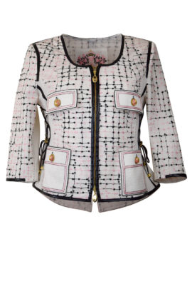 Couture-Jacke mit "Bouclé-embroidery", gestickten Pattentaschen und Kristallknöpfen