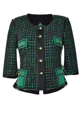 Couture-Jacke mit "Bouclé-embroidery", gestickten Pattentaschen und Knöpfen