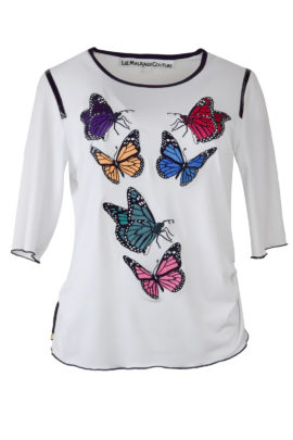Shirt mit "Butterfly-embroidery" - 6 Motive, in multicolor, mit schwarzen Kontrasten, Kurzarm