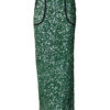 Maxirock aus Pailletten bestickter Seide, mit tiefem seitlichen Schlitz, schwarz eingefasst und mit Druckknöpfen versehen, mit aufgesetzten Taschen und elastischem Bund