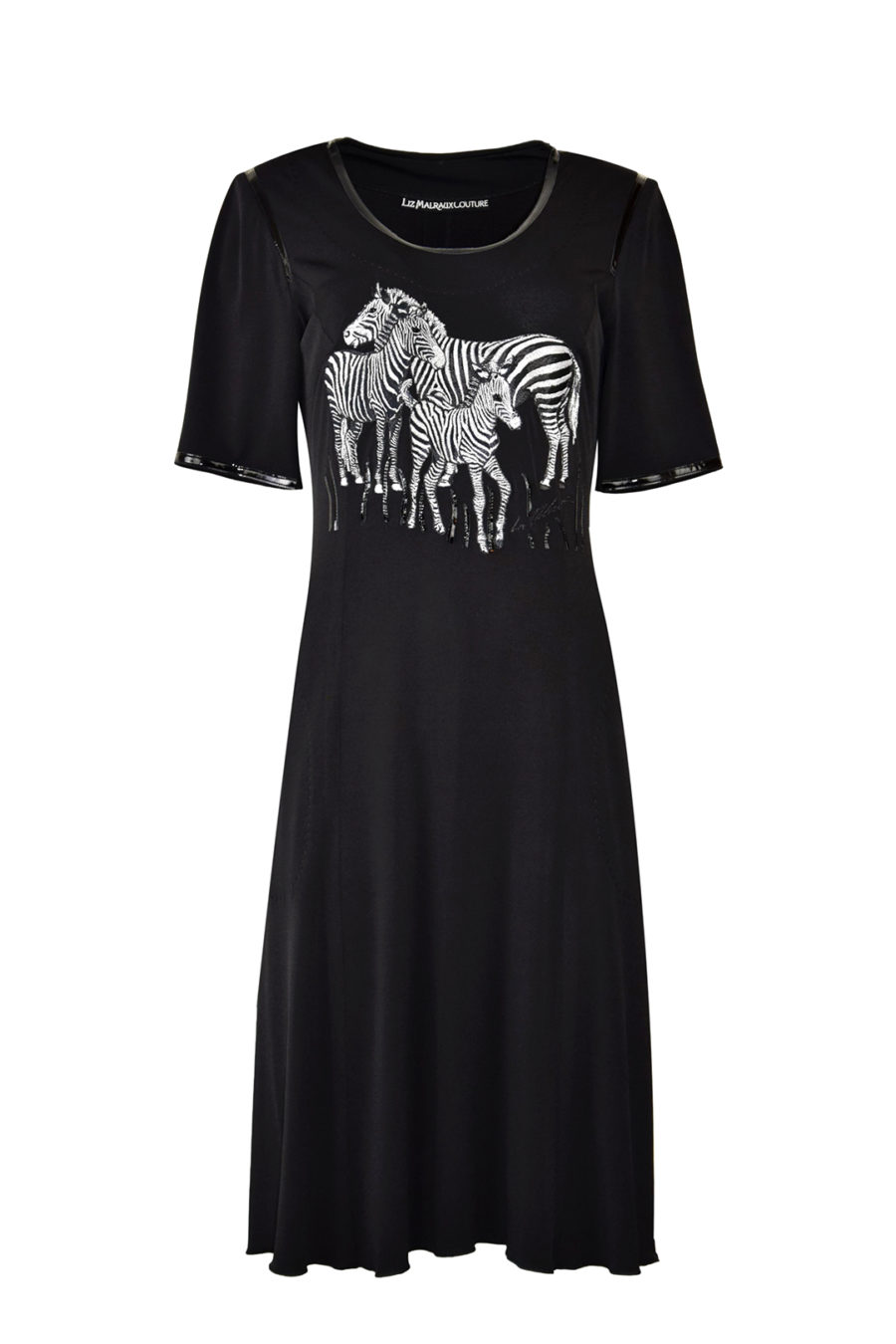 Kleid mit "Zebra - embroidery" auf schwarzen Jersey, Kurzarm