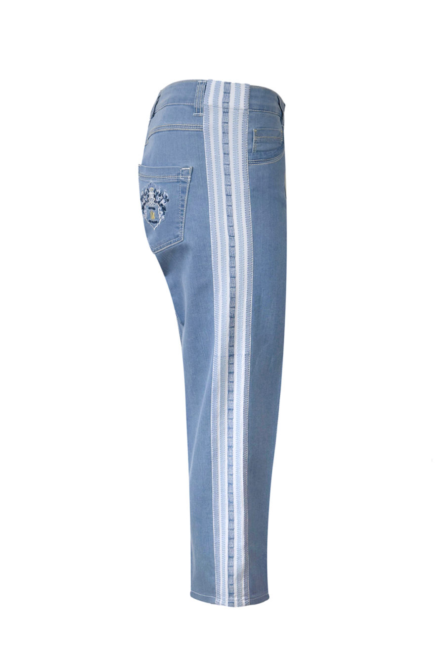 Jeans mit gestickter, elastischer Bordüre und weitem Hosenbein in 7/8 Länge, Farbe: Indigoblau