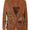 Jacke mit "Autumn Colours" - embroidery und 310 handapplizierten Naturedelsteinen und Kristallen, Lederpatches , stitches: 424.200