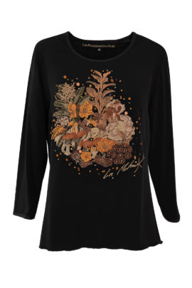 Shirt mit "autumn colours-embroidery", handappliziert mit 95 Naturedelsteinen und Kristallen, Langarm, st:141.400
