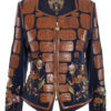 Haute Couture Jacke mit "Autumn Meadow" - embroidery,255.000 St. 258 handapplizierten Naturedelsteinen und Kristallen, Lederpatche in Kroko-Optik, Multisize