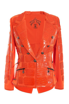 Jacke mit langem Revers, Lederpatches in Kroko-Optik in und Zierknöpfen, Zipp-Taschen, Multisize