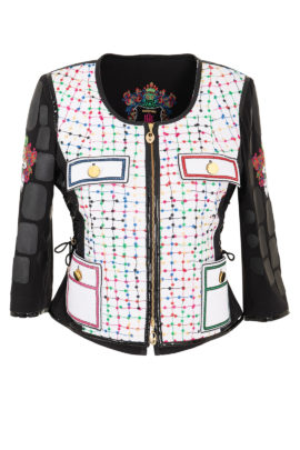 Haute Couture- Jacke mit "Bouclé-embroidery" am Vorderteil, 345.000 ST. gesticktenTaschen, Nappalederpatches, Multisize