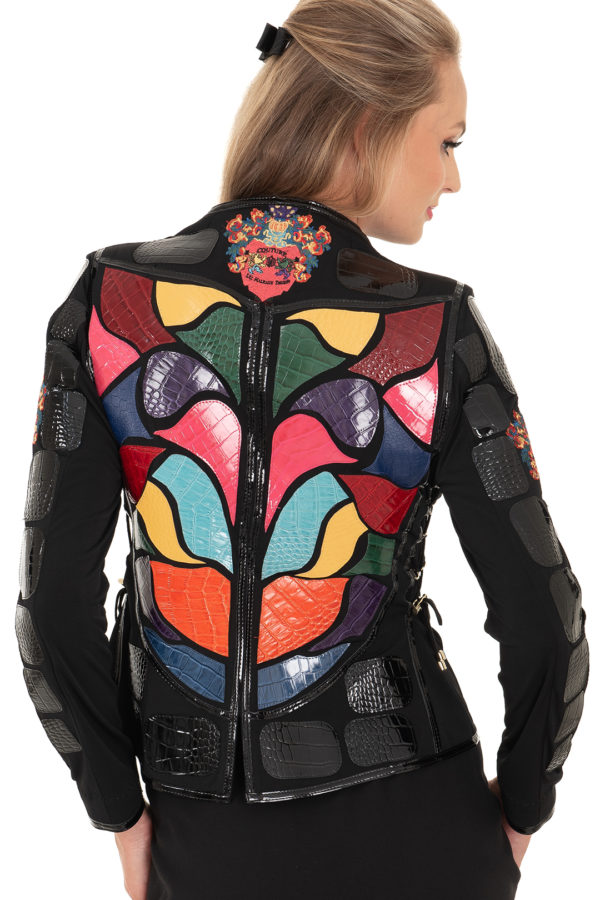 Couture - Jacke mit akzentuierter Taille in Multicolor, Lederpatches, 4 Motiven in "LMC-Heraldic-embroidery" Langarm