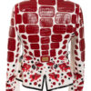 Jacke mit "ocean-embroidery", Lederpatches in Kroko-Optik, handappliziert mit 75 Naturedelsteinen, Multisize