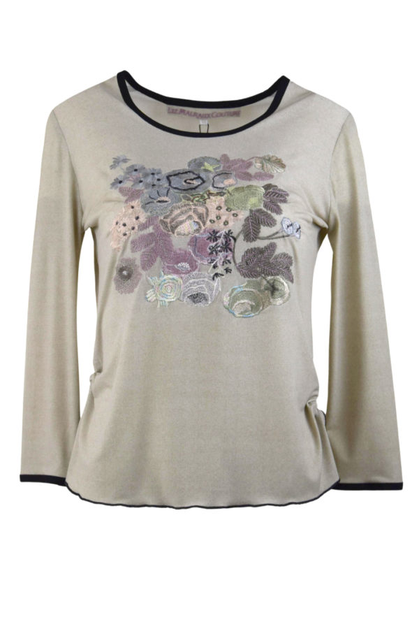 Shirt mit "flower-decor-embroidery", Langarm