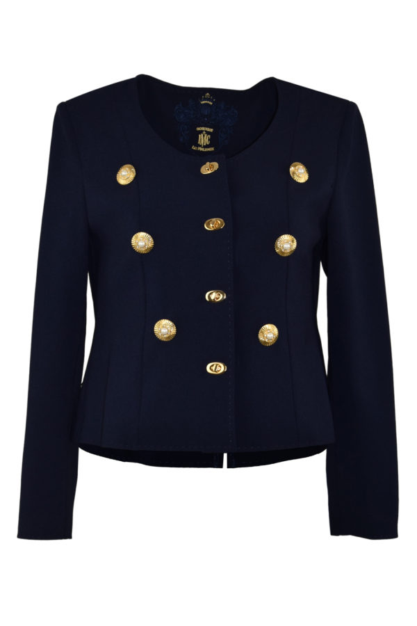 Jacke aus Georgette mit 6 Couture-Zierknöpfen und Drehverschlüssen, Langarm