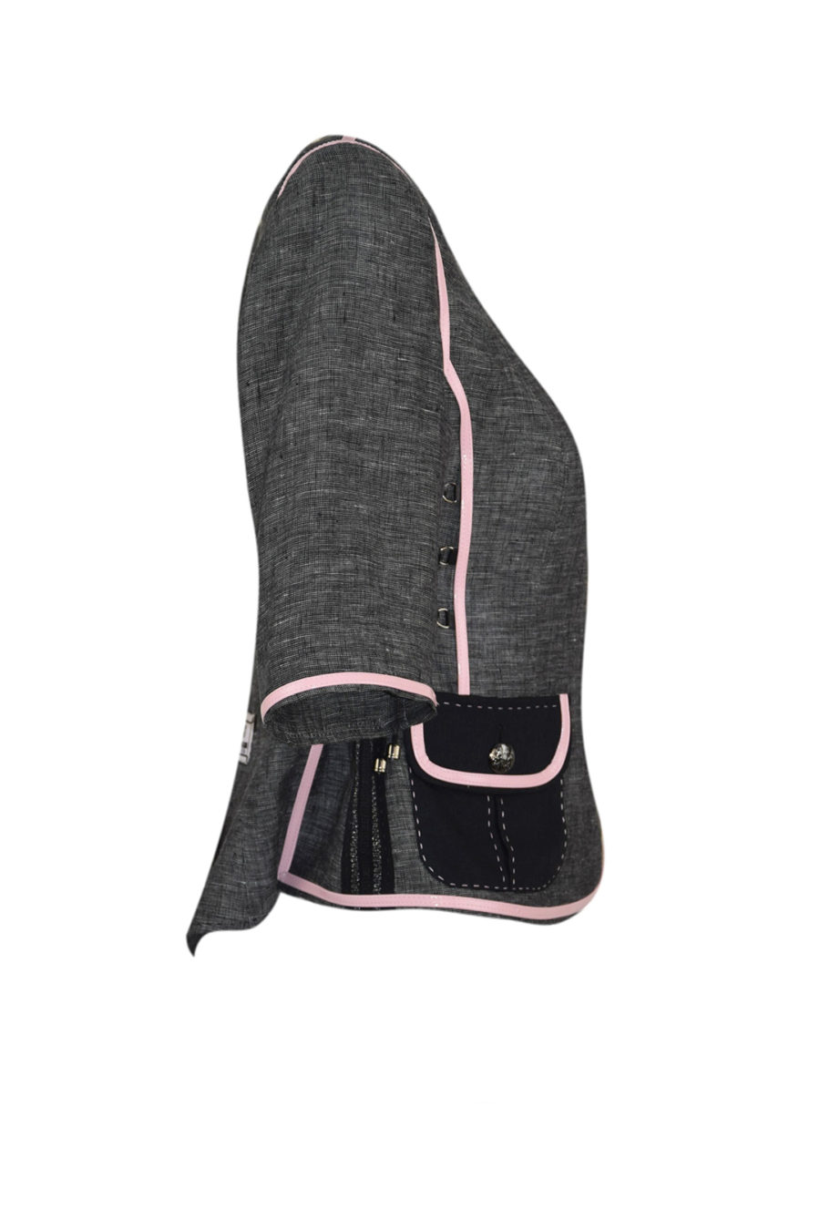 Jacke in graphit-melange Leinen, mit Cargo-Taschen und rosé Lackkontrasten, Multisize, Kurzarm