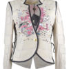 Haute-Couture Jacke mit "garden-embroidery" 3 Motive, 250 handapplizierten Kristallen und Natursteinen, Nappalederpatches, vergoldeten Drehverschluss, Langarm