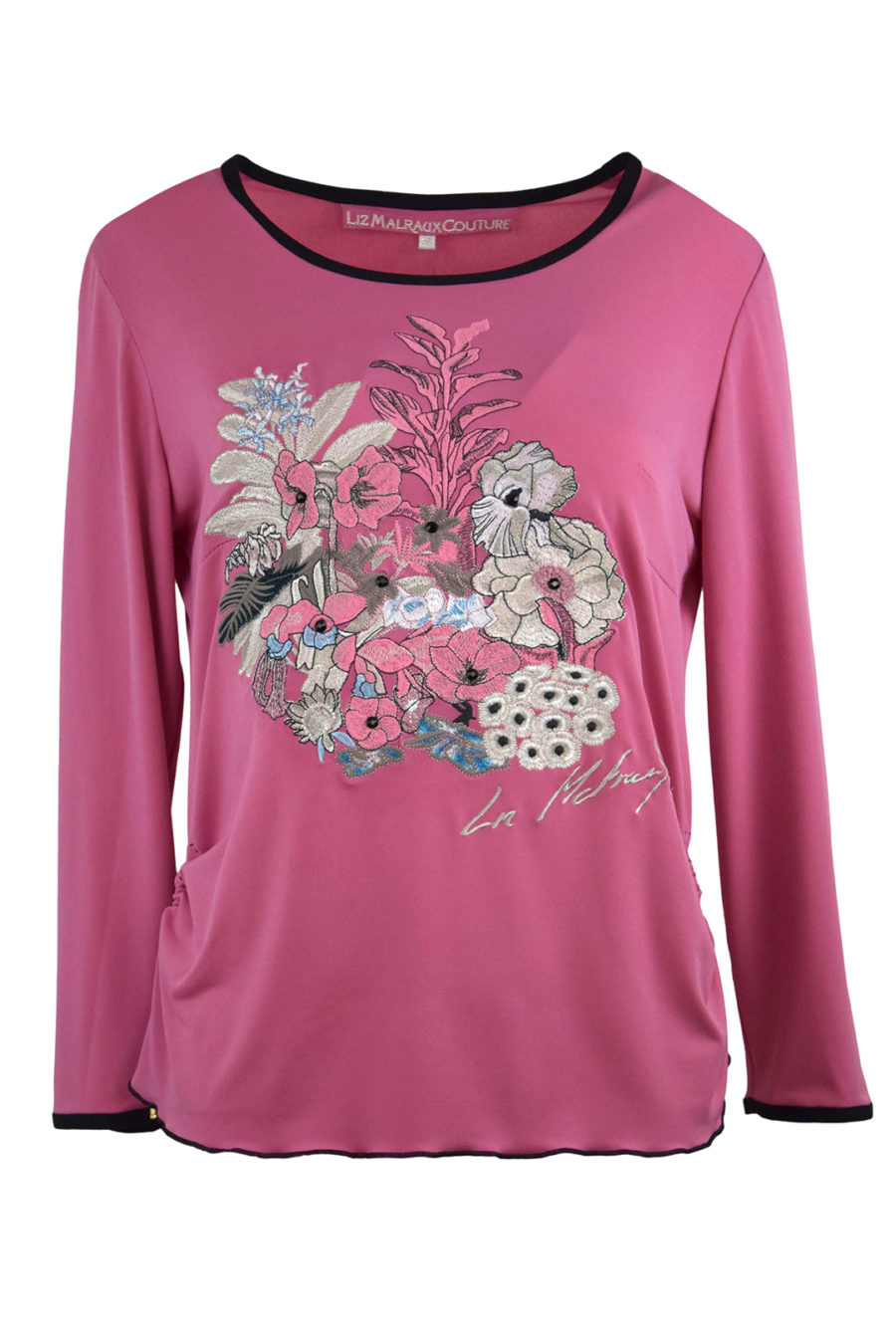 Shirt mit multicolor "garden-embroidery", 8 handapplizierten Kristallen und Natursteinen, Kurzarm