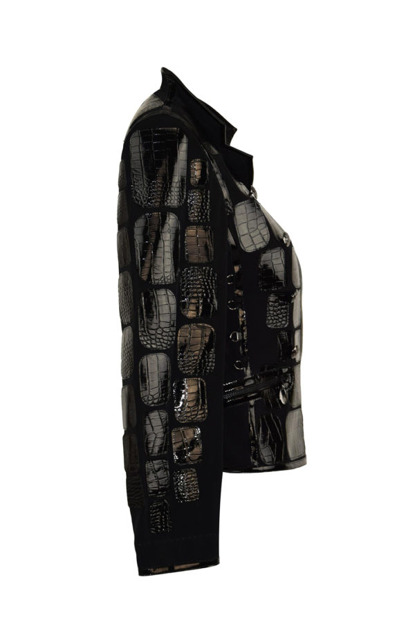 Jacke mit Lederpatches in Kroko-Optik, 8 Zierknöpfen, Revers und Zipp-Verschluss, Multisize