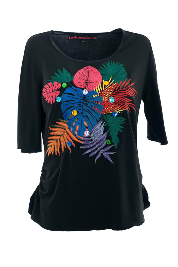 Shirt mit "amazonas-embroidery" und 10 handapplizierten Kristallsteinen, Kurzarm