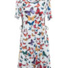 Kleid aus Viskose mit Butterfly-Print, mit Lackkontrasten und Zierknöpfen, seitlichen Taschen, Multisize, Kurzarm
