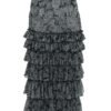 Midi-Rüschenrock mit 6 Volants aus schwarz-weißem pflegeleichten Crash, mit seiltlichen Taschen und elastischen Bündchen