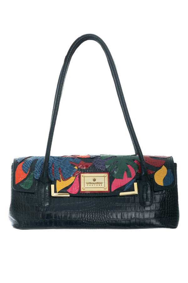 Haute Couture Tasche appliziert mit 20 Blättern aus krokogeprägten Leder und LMC-Logo