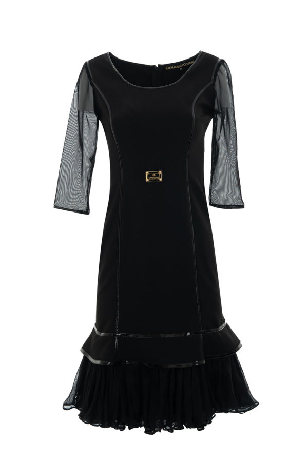 Kleid mit 3-fachen Chiffone-Volants am Saum, Mashärmeln in 3/4 Länge, Lackkontrasten und LMC-Logo