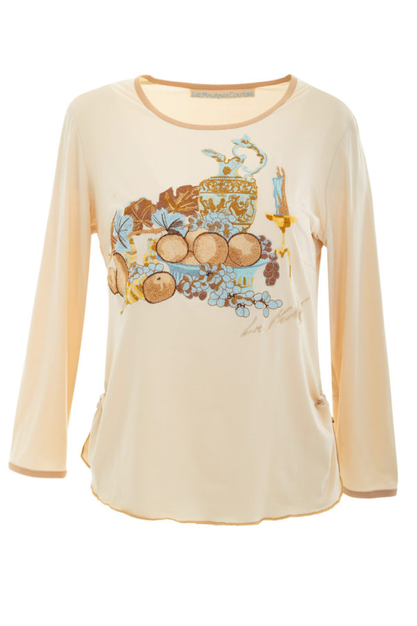 Shirt mit "still-life-embroidery", Langarm, 103.000 stiches