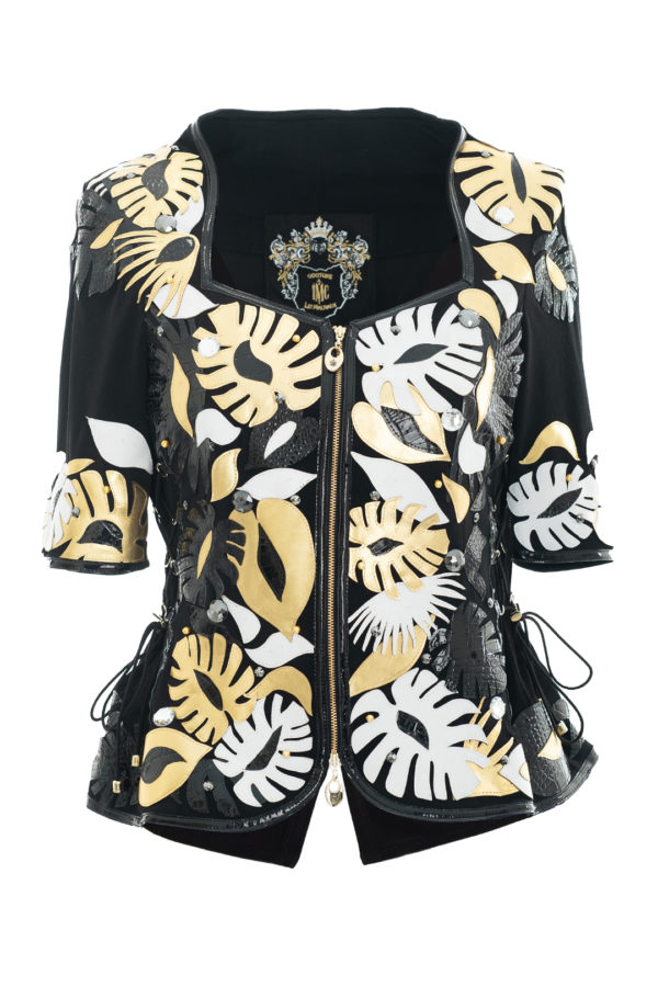 Haute Couture-Jacke appliziert mit 130 Blättern aus Nappaleder und 55 handangenähten Kristallen, Multisize