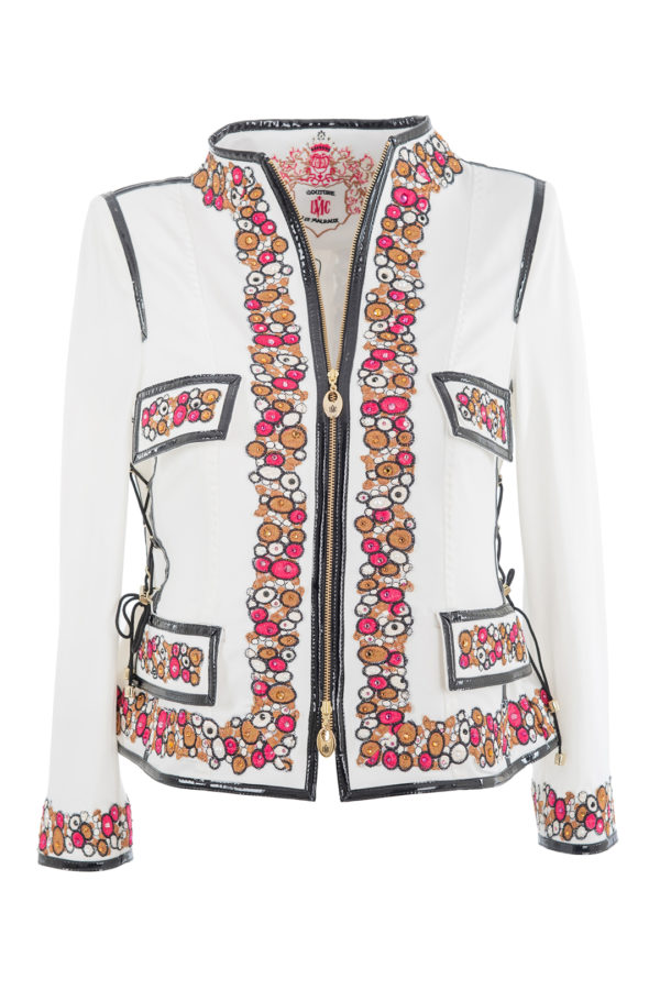Haute Couture -Jacke mit "jewel-embroidery" und 775 handapplizierten Kristallen und Perlen von Swarovski, 4 Patten, Multisize