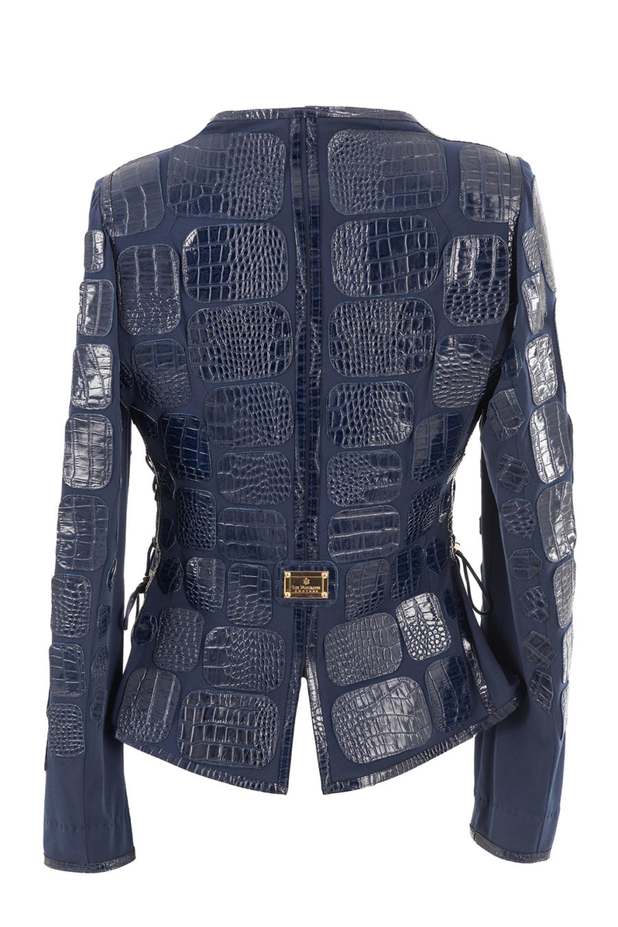 Jacke mit Goldbeschlägen und Zipp-Taschen, Lederpatches in Kroko-Optik, Multisize