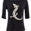 Shirt mit "salamander-embroidery" und Swarovski-Kristallen, Kurzarm