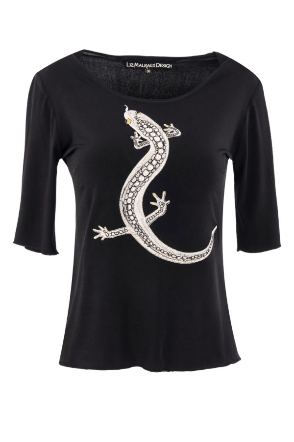 Shirt mit "salamander-embroidery" und Swarovski-Kristallen, Kurzarm