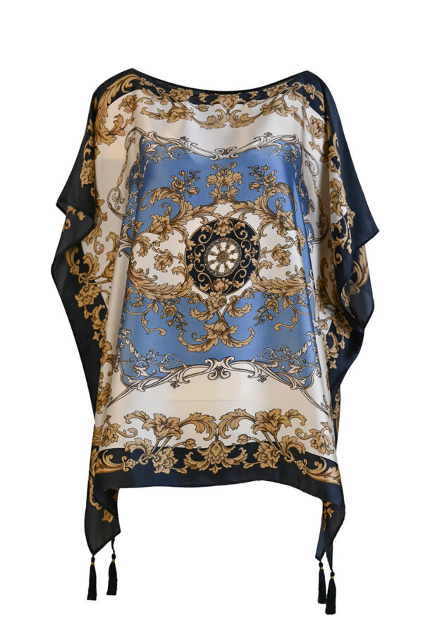 Butterfly-Bluse in Tuchprint mit 4 handgemachten Quasten, one size