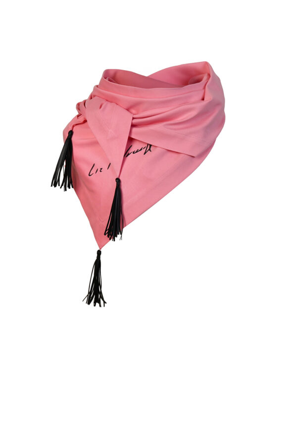 Maxi Tuch aus Viskose-Jersey, mit 3 Eco-Wildleder Quasten, und "Signatur-embroidery"