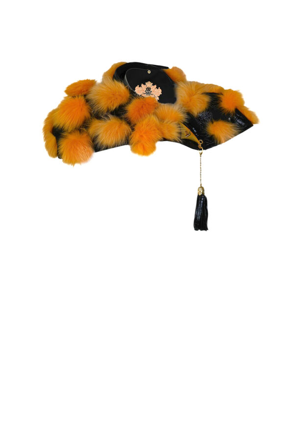 Schultercape mit Fuchs- und Lederpatches, Drehverschluss und Lederquaste